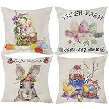 Neknock Easter Pillow Covers 18x18 Set of 4 Easter Decorations for Spring Farmhouse Decoration Easte