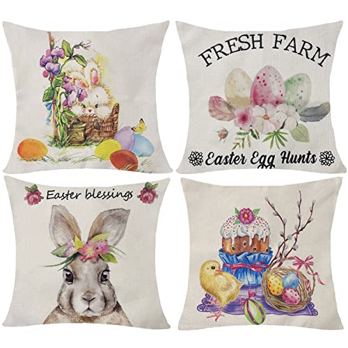 Neknock Easter Pillow Covers 18X18 Set Of 4 Easter Decorations For Spring Farmhouse Decoration Easter Decorative Throw Pillows Bunny Eggs Cushion Case For Home Decor #TOP3