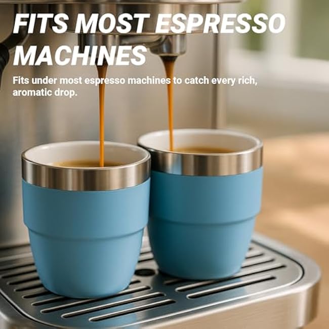 4 oz Espresso/Coffee Cup, Ceramic-Lined 18/8 Stainless Steel, Double-Wall Insulated, Stackable, Dishwasher Safe, Fits Most Espresso Machines (Black, White, Lilac, Wine Red, Navy, Blue, 6 Pack)