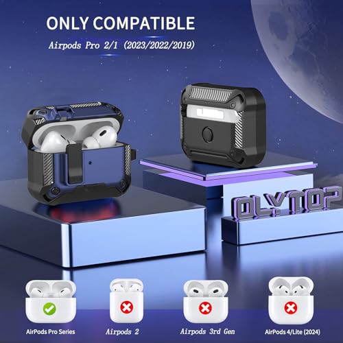 Image of Olytop for Airpods Pro 2 /1 Gen Case Cover with Lock&Phone Stand (2019 /2022 /2023), Rugged Case for Airpod Pro 2nd /1st Generation Shockproof Armor Protective Skin for Apple iPod Pro, Black /Blue