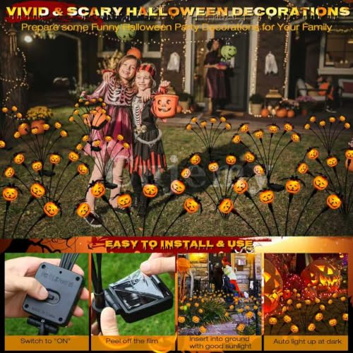 Cujemy Halloween Decorations Outdoor 2 Pack Pumpkin Swaying Solar Lights - image 6