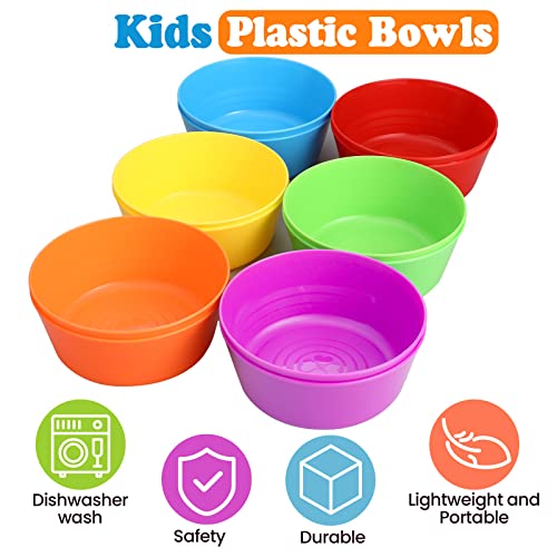 24 Pcs Kids Plastic Bowls Plastic 10 Oz Cereal Bowls Snack Bowls Kids Bowls Microwave Dishwasher Safe Toddler Bowls Colorful Snack Bowls Small Children Bowl Salad Dessert Soup Bowls, 6 Colors #TOP2