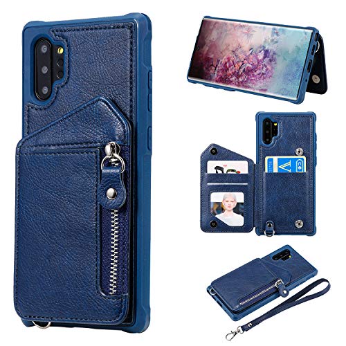 nancencen - Funda para Samsung Galaxy Note 10 Plus y Note 10 Plus 5G, con ranuras para tarjetas de crédito, funda protectora de silicona, color azul