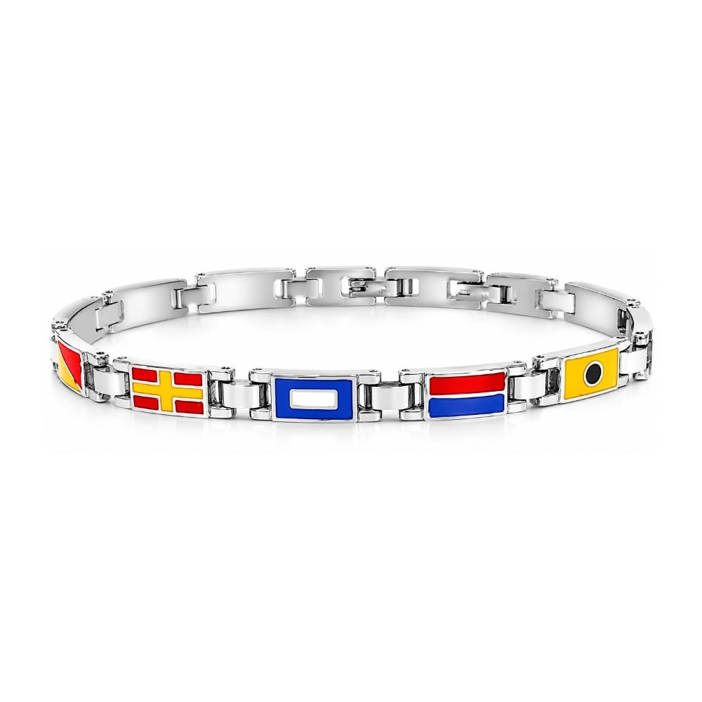 Bracciale Uomo con Bandiere Nautiche in Acciaio Inox e Smalto – Stile Mare Estate Vela Nautico – Idea Regalo Uomo