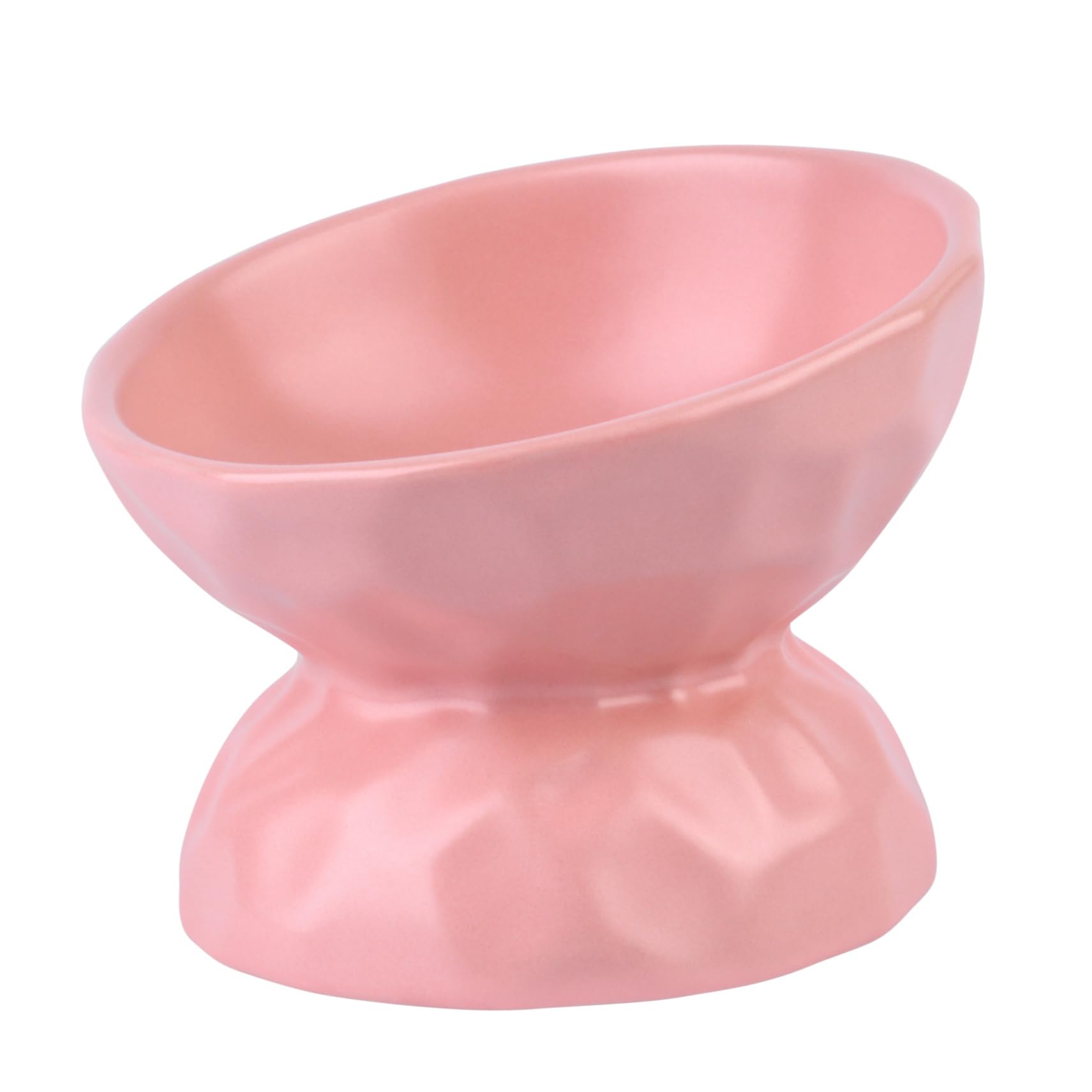 Erhöhter Keramik Futternapf mit Hohem Sockel, Rosa, Geneigt