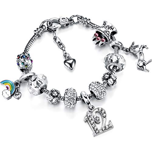 Bracelet à Breloque de Licorne Bracelet de Nombre avec Cartes de Vœux Boîte de Cadeau pour Cadeau d’Anniversaire - Âges Disponibles 1e, 2e, 3e, 4e, 5e, 6e, 7e, 8e, 9e, 10e, 11e, 12e et 13e (12e) Cover