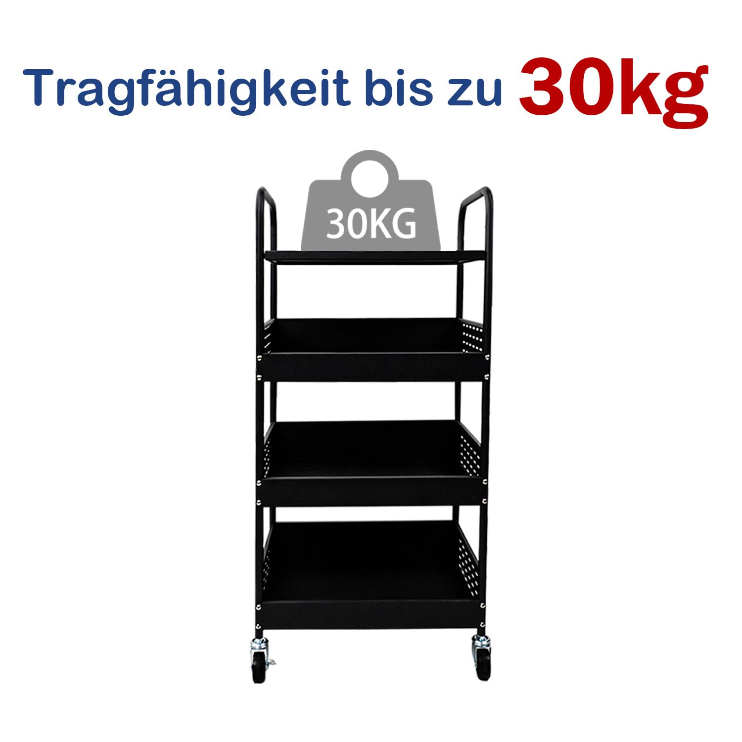 4-Etagen-Rollwagen aus Metall, abschließbare Räder, schwarz | Platzsparender Schwerlast-Rollwagen für Beauty, Basteln, Bücher, Tee, Kunst, Gemüse+Snacks, ideal für Bad, Küche, rollbar.