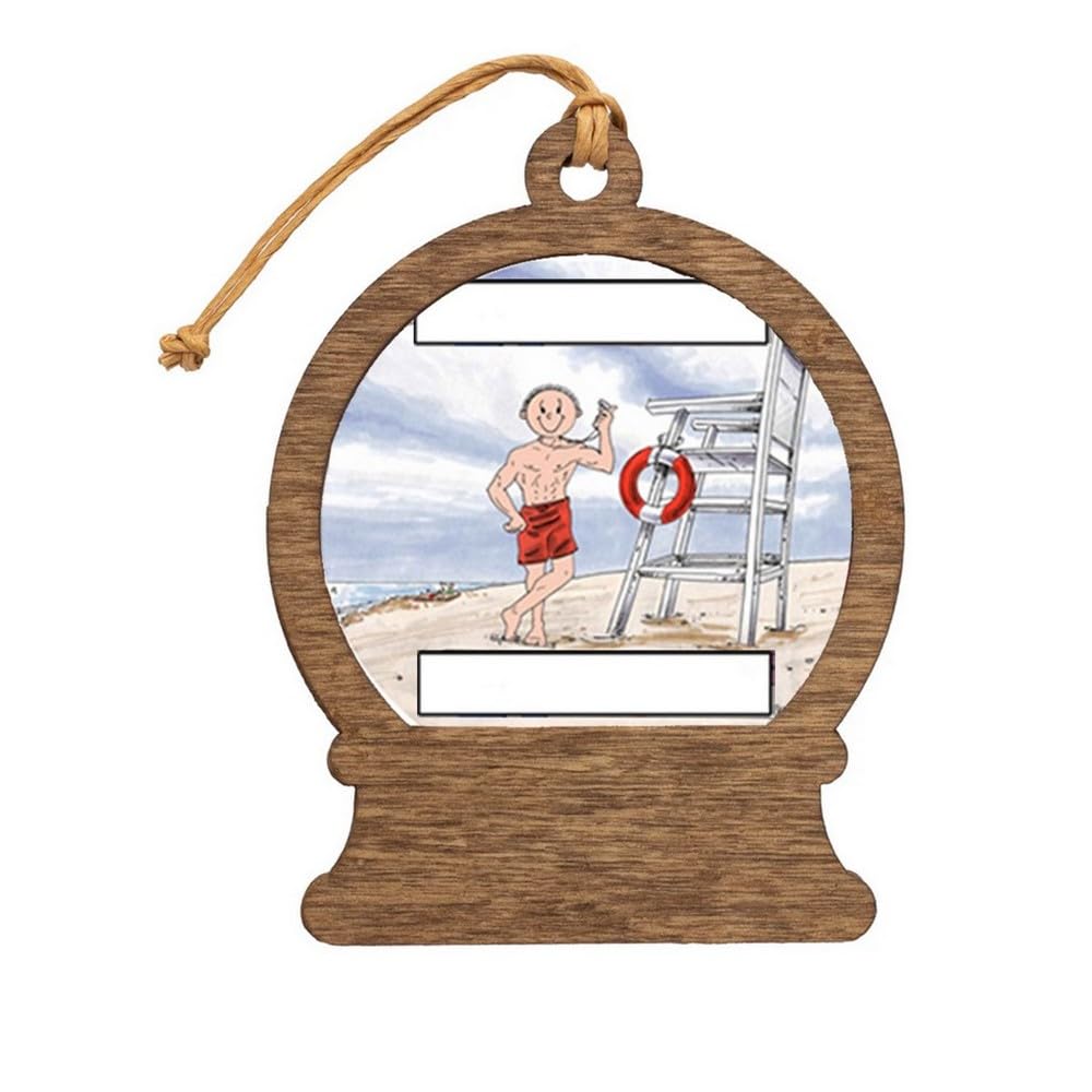 PrintedPerfection.com Personalized Lifeguard - Male Wooden Snow Globe Shaped Christmas Ornament