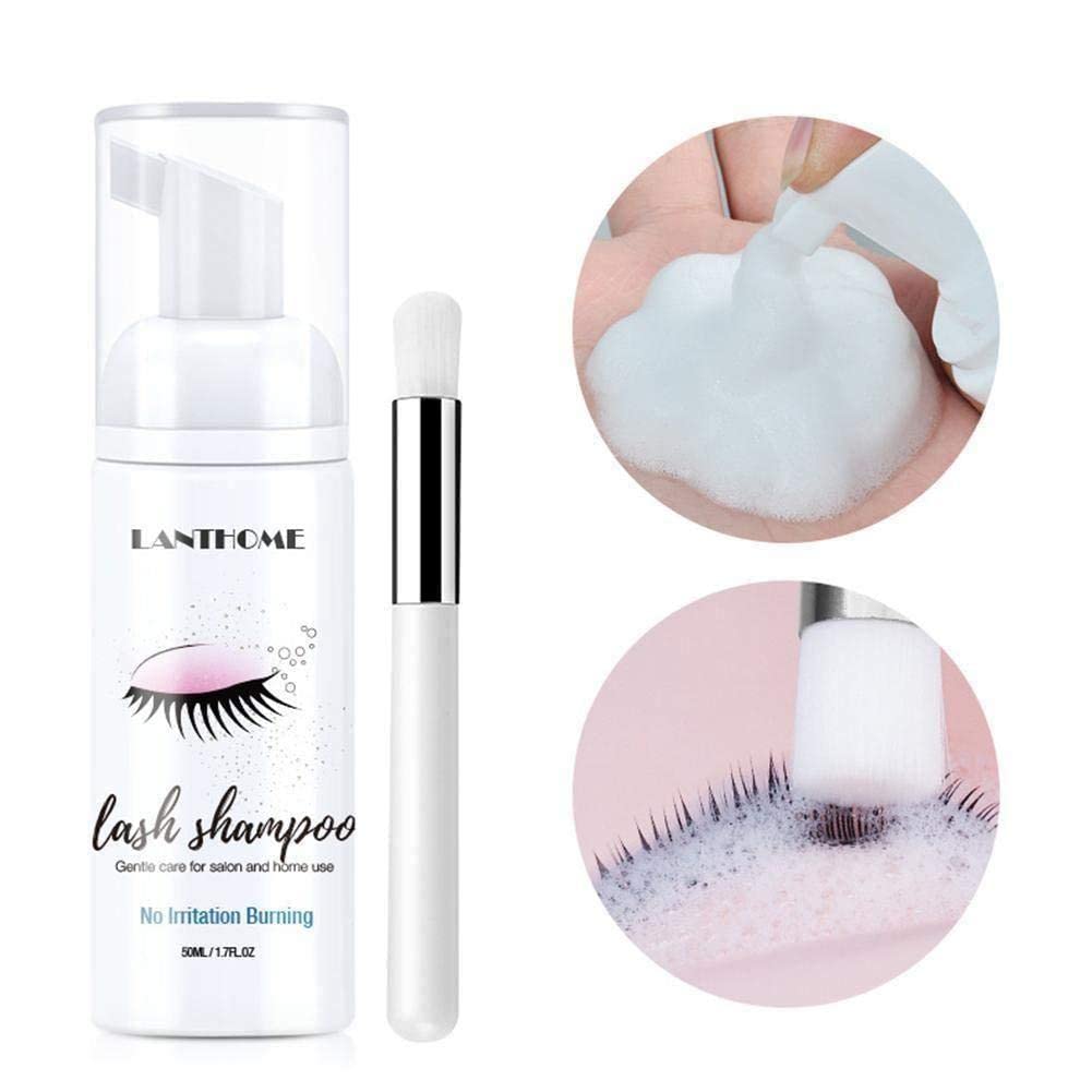 50 ml cepillo de extensión de pestañas, juego de champú, limpieza suave, espuma de mousse, sin estimulación, pegamento de extensión de pestañas, maquillaje limpio,