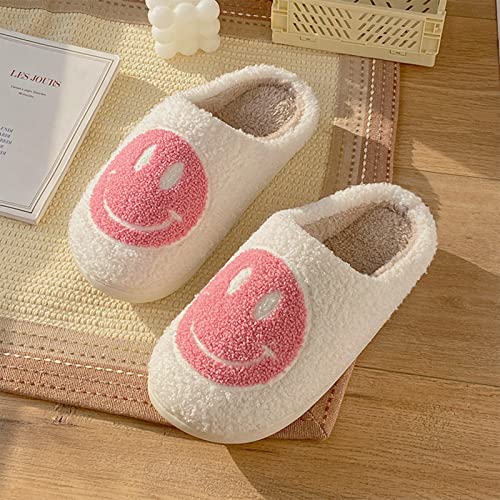 bevaney smile face slippers for women - soft plush retro preppy slip-on comfortable indooroutdoor shoes