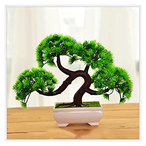 FIONEL Plantas artificiales pequeñas bonsái artificiales en maceta, planta bonsái de pino, bonsái sintético, para alféizar de la ventana, patio, escritorio, árbol de pino bonsái de 7 pulgadas