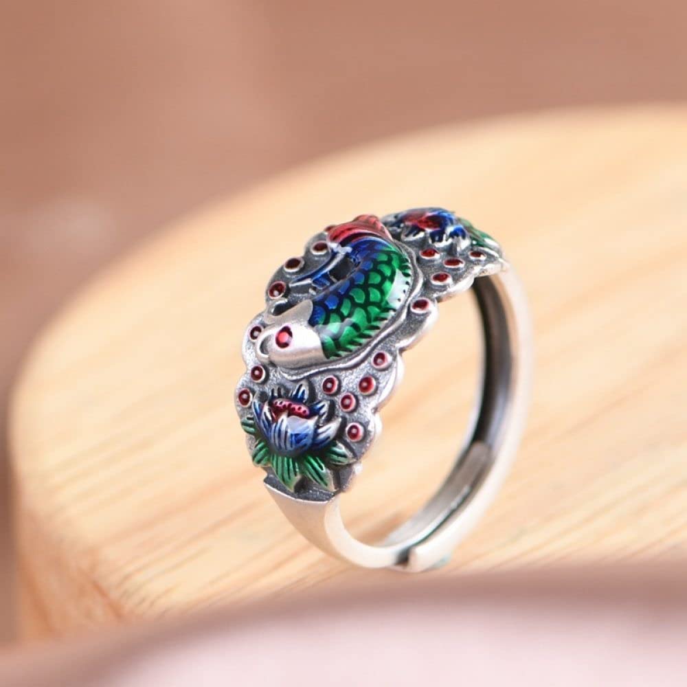 Anello Regolabile,Anelli In Argento Sterling Donna 925 Fiore Di Loto Carpa Koi Anelli Regolabili Vecchio Vintage Vecchio Stile Sterling Anelli Vestito Anello Di Fidanzamento Regali Per Uomo Donna An