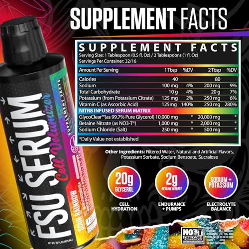 Image of Inspired FSU Serum Liquid Glycerol, Stim Free Pre Workout Pump, Non Stim Preworkout, Caffeine Free, Stimulant Free, 20g GlycoClear, 2g Betaine Nitrate (Sour Rainbow)