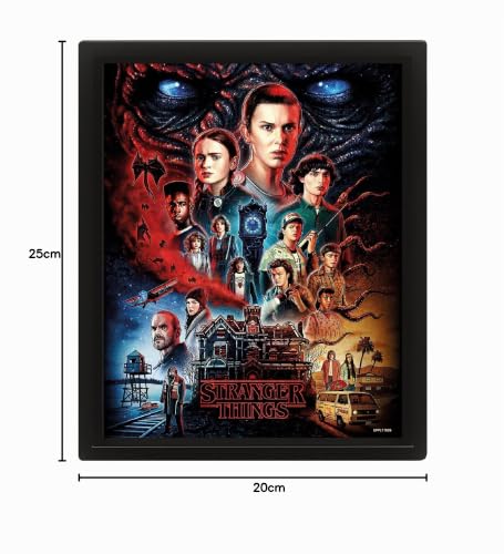 Poster 3D Stranger Things tableau lenticulaire relief avec cadre noir compact - 3