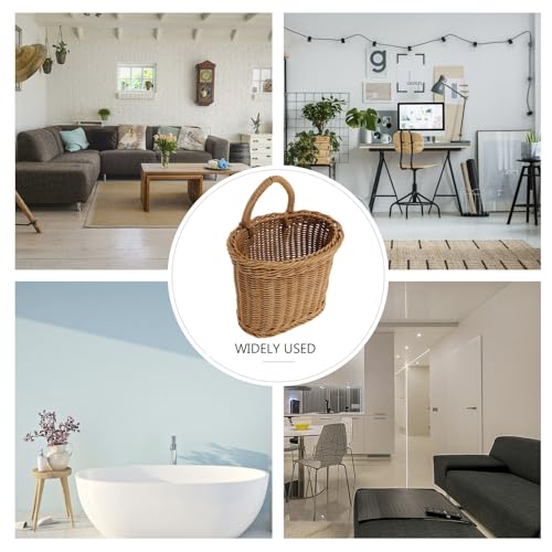 Cesta colgante de pared con asa de plástico marrón para cocina 4