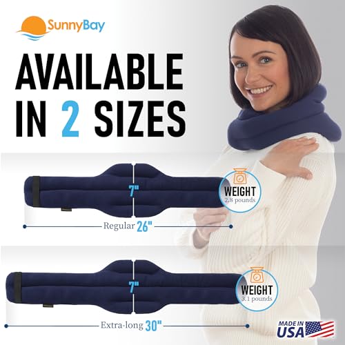 Image of SunnyBay Microwave Heating Pad, Microwavable Cold or Heated Neck and Shoulder Wrap, Moist and Weighted Hands-Free Beanbag Pack with Wide Neck Coverage 26 Inches Long-Length Cotton, Navy Blue
