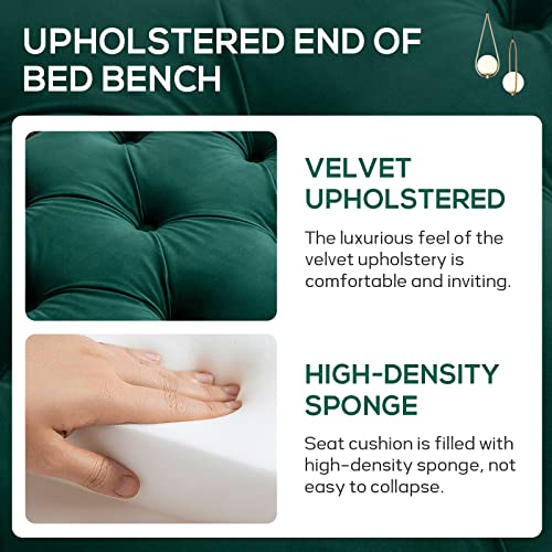 Letesa Velvet Bedroom Accent Bench With Metal Legs, Tufted Upholstered End Of Bed Ottoman Bench, Indoor Benches For Entryway Dining Living Room Window (Green) #TOP1