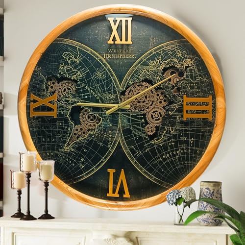 THE GEARS CLOCK Horloge murale ronde en bois et noir 60 cm