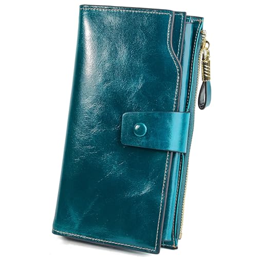 Image of YALUXE Women's RFID Real Leather Wallet with 21 Card Slots Phone Pocket