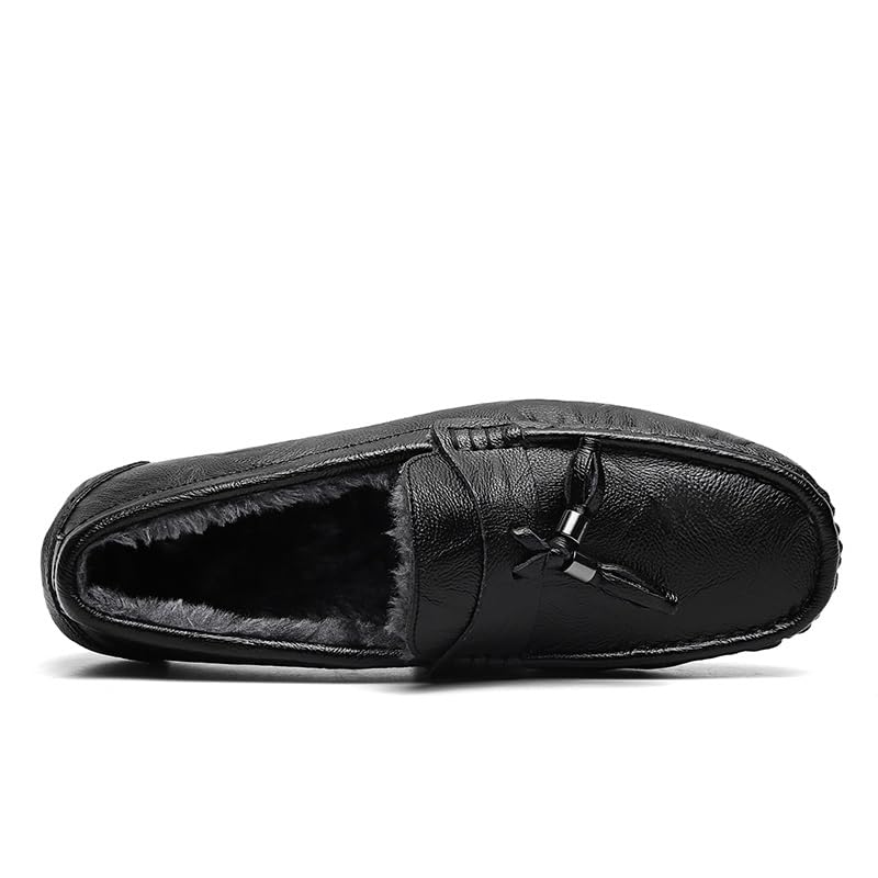 Mens Loafers Shoe Round Toe Leather Faux Fur Lining Tassel Comfortable Slip Resistant Flat Heel Outdoor Party Slip-on3