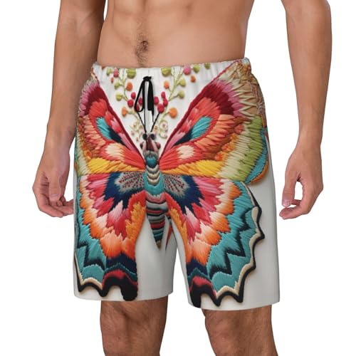 Embroidery Colorful Butterfly Print Men Stylish Functionality Swim Trunks Breathable Beach Shorts Surfing Gym Fishing2