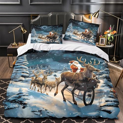 Parure de lit Noël 200x200cm anti-bouloche en microfibre douce pour lit double ado - 2