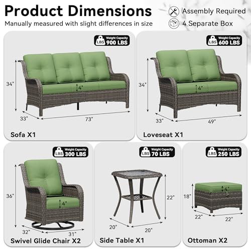 Image of 7 Piece Outdoor Wicker Patio Furniture Set, Outdoor Swivel Rocker Patio Chairs Set with Thickened Olefin Cushions, High Back and Deep Seating, Hand-Woven PE Rattan for Porch, Deck