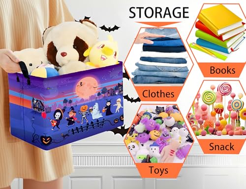 Image of Large Halloween Themed Candy Gift Boo Basket for Kids Baby Personalized Adults Storage Bin Fall Decor(Line Up Spooky)
