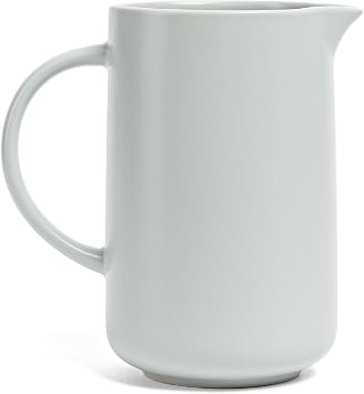 Over&Back Coupe Stoneware Pitcher - Elegant Water Pitcher for Home Decor and Beverages - 42 Oz - Semi-Matte Fog Blue