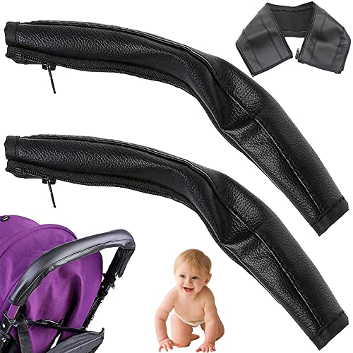 2 Piezas Cubierta de la manija del Accesorio del Cochecito, Funda de Asa para Cochecito de Bebé, Mango Universal de Cuero PU a Prueba de polvo, para la Mayoría de Los Cochecitos Cover