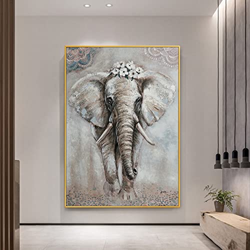 Art mural moderne abstrait éléphant fleur florale 3D grand format vertical sans cadre