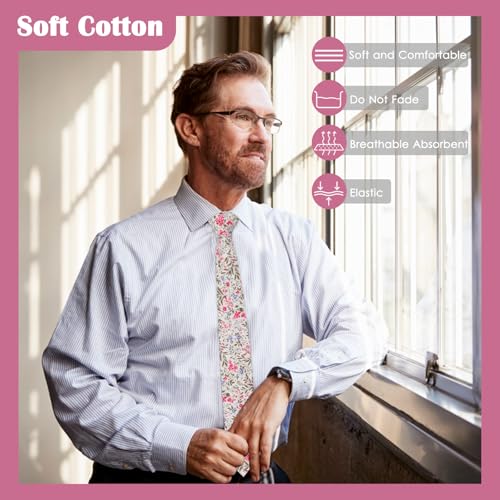 Image of Mantieqingway Men Skinny Tie Cotton Floral Necktie for Wedding Groomsmen Tie