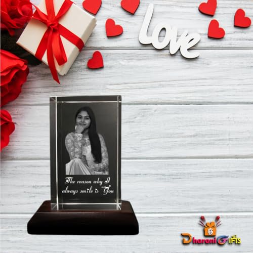 Image of Personalized 3D Cube Crystal Photo Frames Rectangle Shape (5x5x8 CM) with free light base