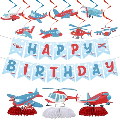 Aposwow Airplane Birthday Banners Swirls Honeycomb Party Decor 13PCS
