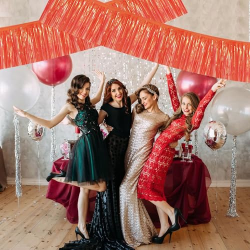 Image of BEISHIDA 3 Packs Metallic Foil Fringe Garland Shining Red Wall Hanging Tinsel Fringe Banners for Car Floats Bridal Shower Wedding Birthday Valentine's Day Anniversary Party Decoration(30 Feet)