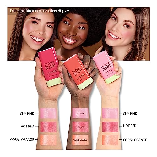 Blushers for Cheeks Make Up - Creamy Lightweight Multi-Stick for Face Eyes & Lip - Long-lasting 3-in-1 Multi-Use Blusher Contour Stick - Moisturize and Blendable Blush for Nature Look (Coral Orange) - Image 7