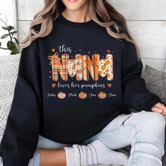 Personalized Mama Shirt, Custom This Mama Loves Her Pumpkins Shirts, Fall Pumpkin Halloween Nana Shirt,Gift for Mom4