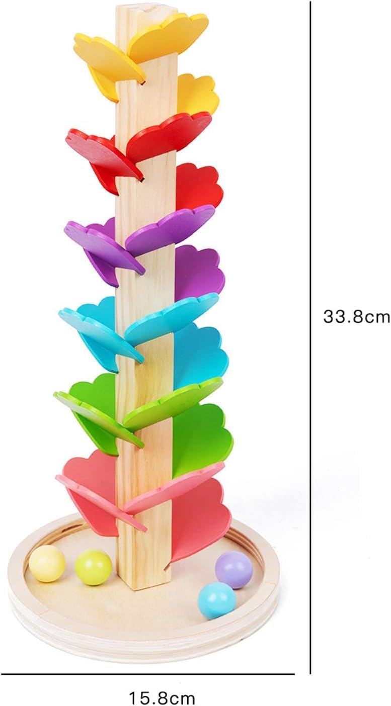Wooden Rainbow Music Tree, Music Tree Wooden Marble Run, Colorful Ball Tower Drop Toy, Interactive Sound Trees Track, for Kid Educational Game