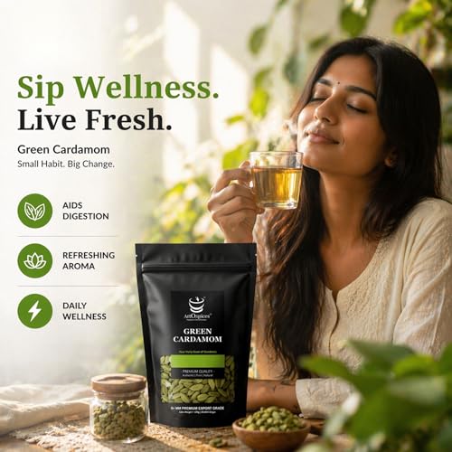 Image of ArtOspices Premium Whole Green Cardamom (Elaichi) 50g | 8mm+ Kerala Cardamom Pods | Bold Whole Spices - Idukki | Natural Aroma | No Added Colour | Glass Jar Packaging