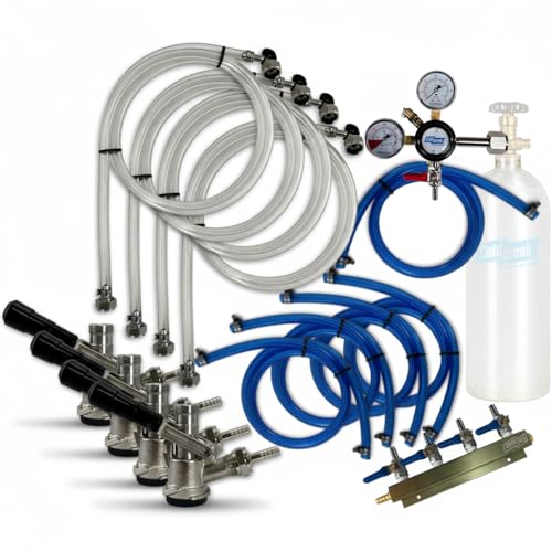 Coldbreak Jockey Box Dispensing Kit, 4-Tap Stainless Steel Beverage Connections, CO2 Regulator with Dual Gauges, Includes Beverage Jumper and Air Line, Ideal for Coldbreak Jockey Boxes