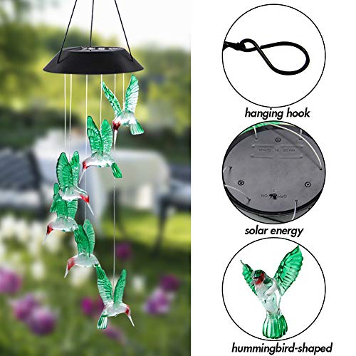 Mortime 2 Pack Solar Hummingbird Wind Chime, Color Changing Mobile Led Solar Wind Chime Outdoor Mobile Hanging Patio Light, Porch, Deck, Garden Decor #TOP2