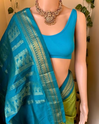 Image of South Cotton Gadwal Saree for Women | Celebrity Inspired Traditional Ethnic Wear | Chettinad & Kalyani Cotton Sarees | Soft Cotton Saree with Blouse Piece