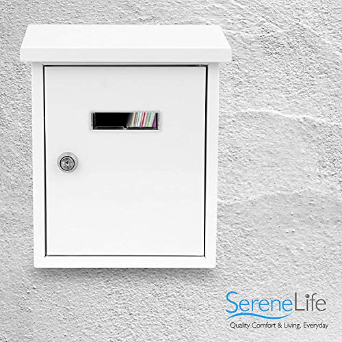 Serenelife Slmab01 Weatherproof Wall Mount Mailbox-Outdoor Galvanized Metal Key Large Capacity, Commercial Rural Home Decorative & Office Business Parcel Box Package Drop Slot Secure Lock, White #TOP5