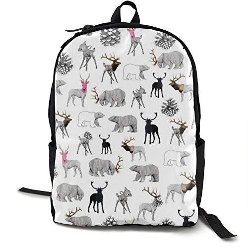Moose Deer Alce Oso de Navidad Patrón de Niños Mochila Ligero Escuela Librero Moda
