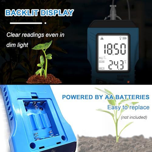 Medidor de pH y humedad del suelo, herramienta de análisis 5 en 1 para nutrientes, CE, temperatura y humedad con pantalla LCD retroiluminada para uso en exteriores