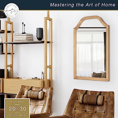 Image of MCS Master & Co. 20x30 Mirror with Natural Woodgrain Solid Wood Frame, Arched Wall Hanging Large Mirror for Bathroom, Bedroom & Livingroom