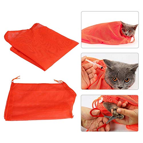 Image of Cat Bathing Bag, Polyester Soft Cat Washing Bag Pet Care Mesh Grooming Restraint Multi-Functional Adjustable for Nail Trim Examining Ear Clean Injecting Bathing