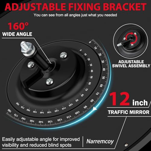 Narremcoy 12 inch Acrylic Convex Mirror, Adjustable Wide Angle View Indoor Security Mirror, Corner Security Blind Spot for Warehouse, Office, Parking Garage and Traffic Safety