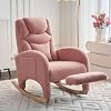 FOXHUNTER Rocking Chair Nursery Modern Glider Chair with Adjustable Footrest and Solid Wood Legs High Backrest Nursery Chair with Side Pocket Rocker Armchair for Living Room Bedroom Teddy Pink