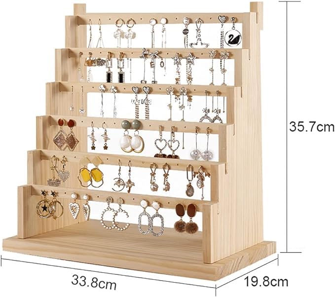Image of 6 Step Earring Stand Wooden Jewelry Display Stand